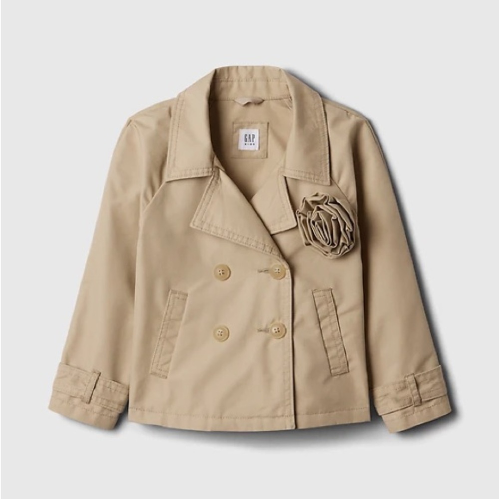 GAP Kids Beige Pea Coat with Floral Accent